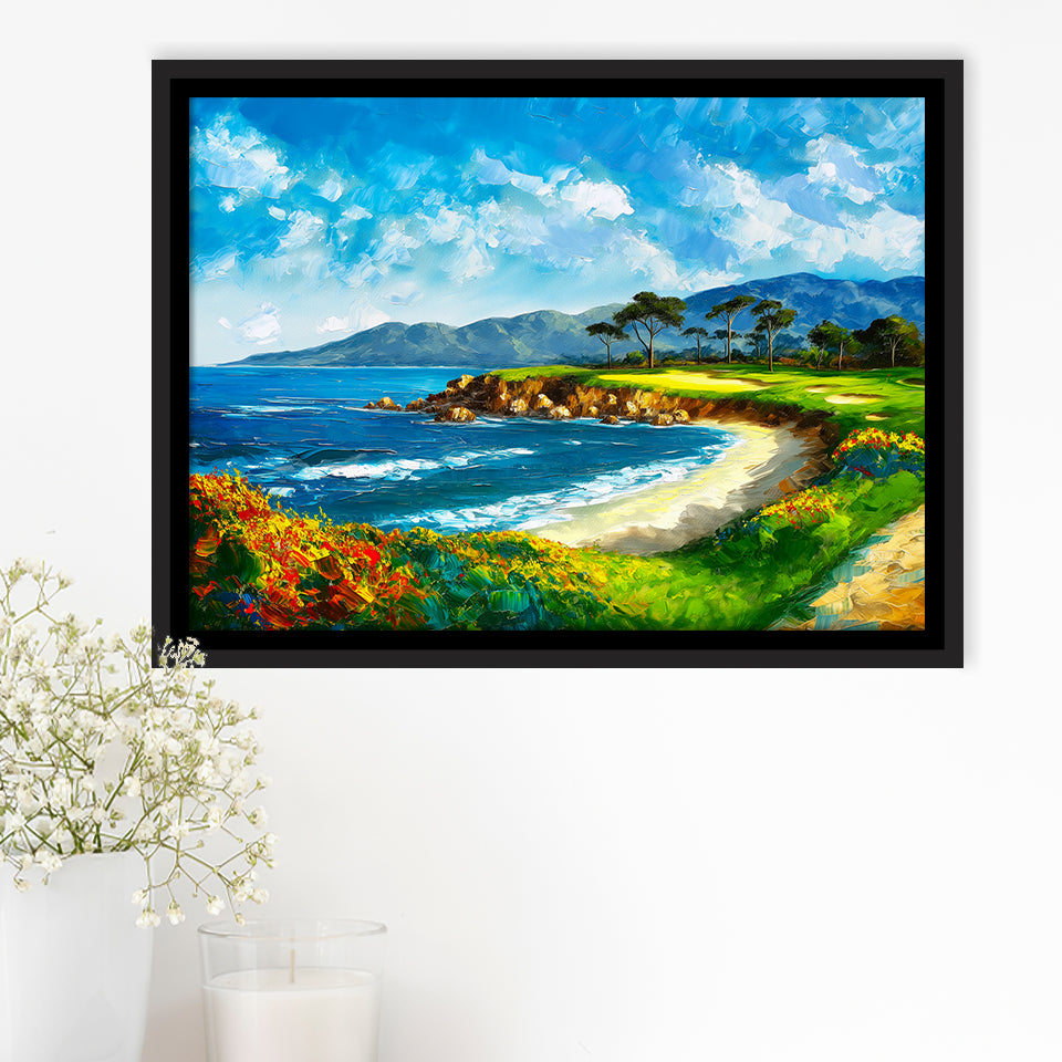 Pebble Beach Golf Links, Oil Painting Art, Golf Art Print, Gift for him, Framed Canvas Prints Wall Art