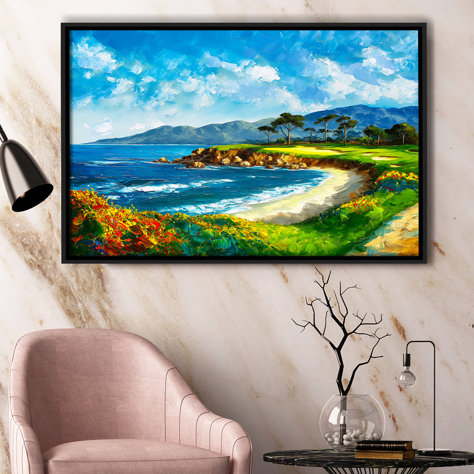 Pebble Beach Golf Links, Oil Painting Art, Golf Art Print, Gift for him, Framed Canvas Prints Wall Art