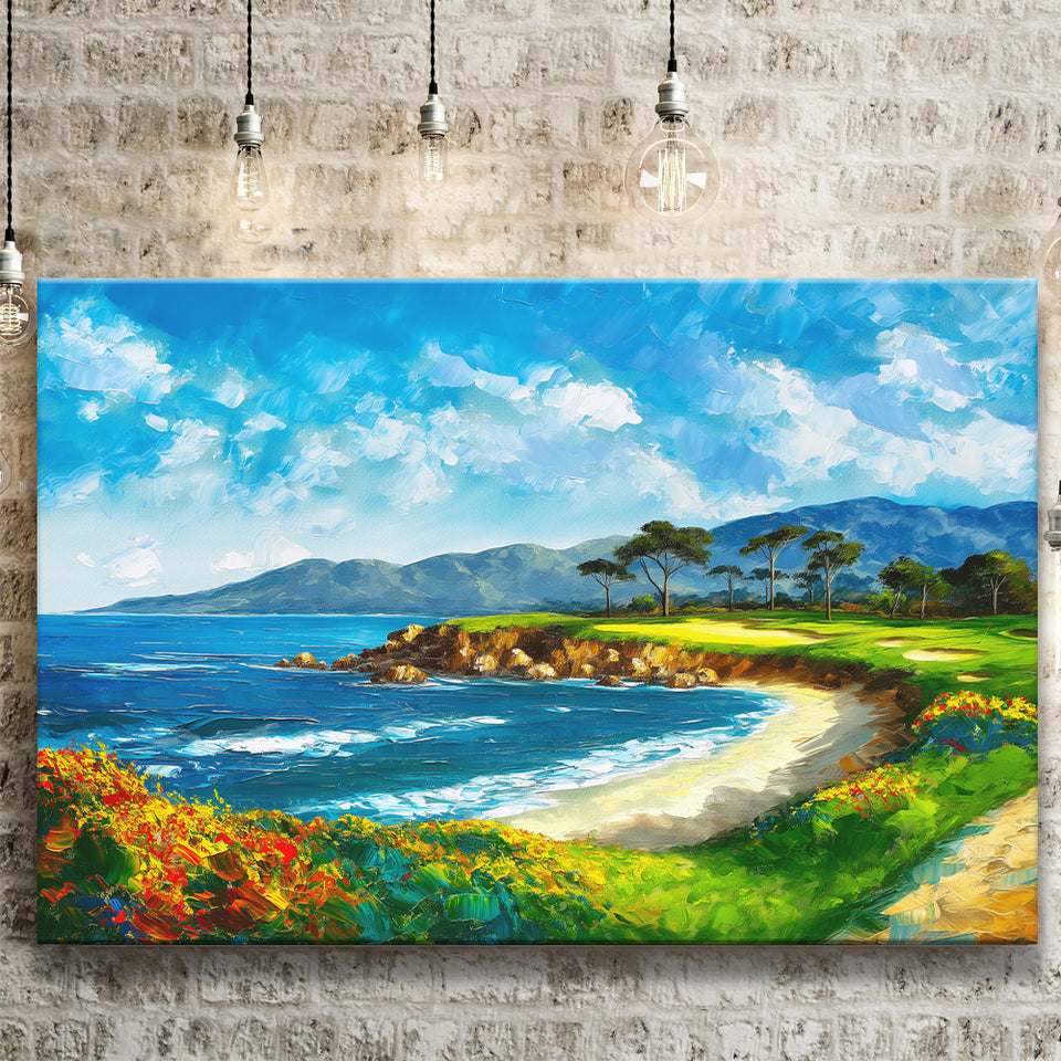 Pebble Beach Golf Links, Oil Painting Art, Golf Art Print, Gift for him, Canvas Prints Wall Art