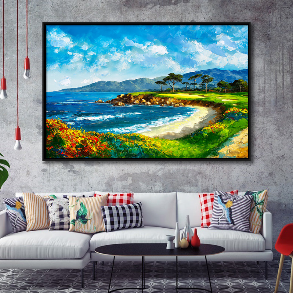 Pebble Beach Golf Links, Oil Painting Art, Golf Art Print, Gift for him, Framed Canvas Prints Wall Art