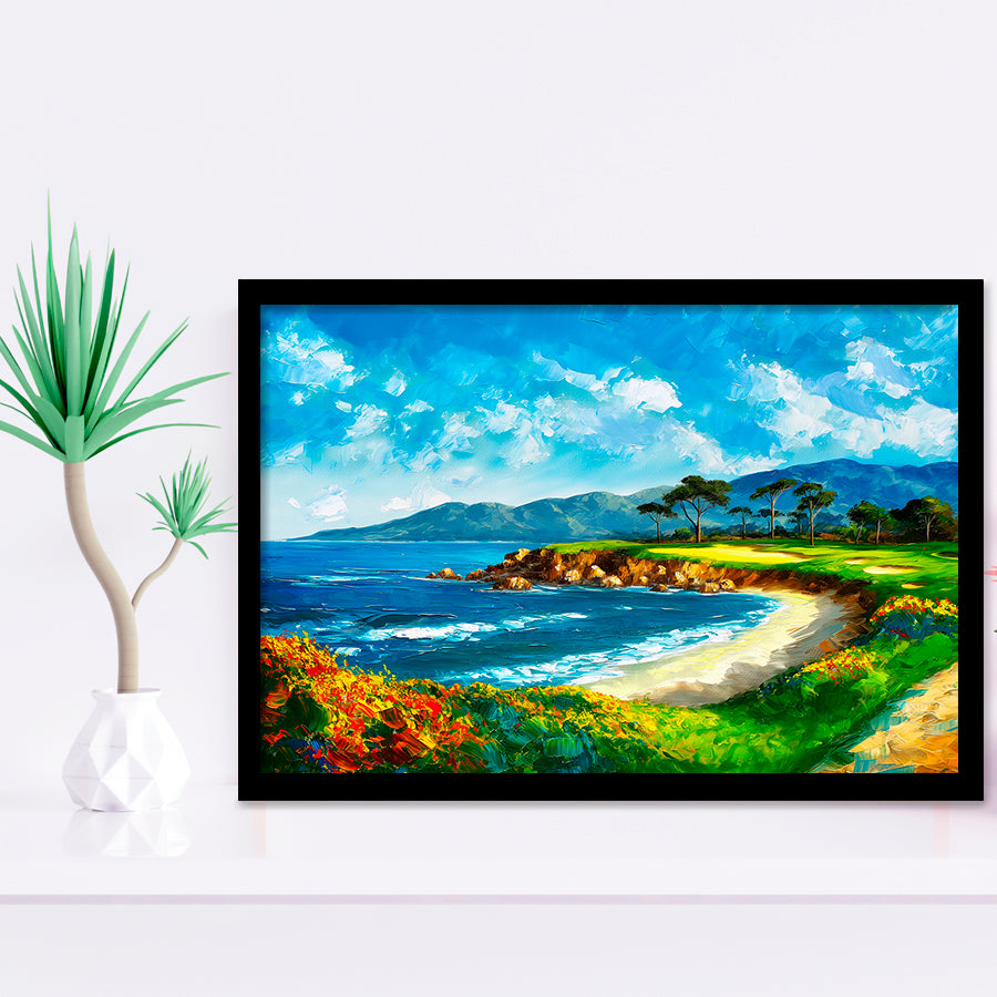 Pebble Beach Golf Links, Oil Painting Art, Golf Art, Gift for him, Framed Art Prints Wall Decor