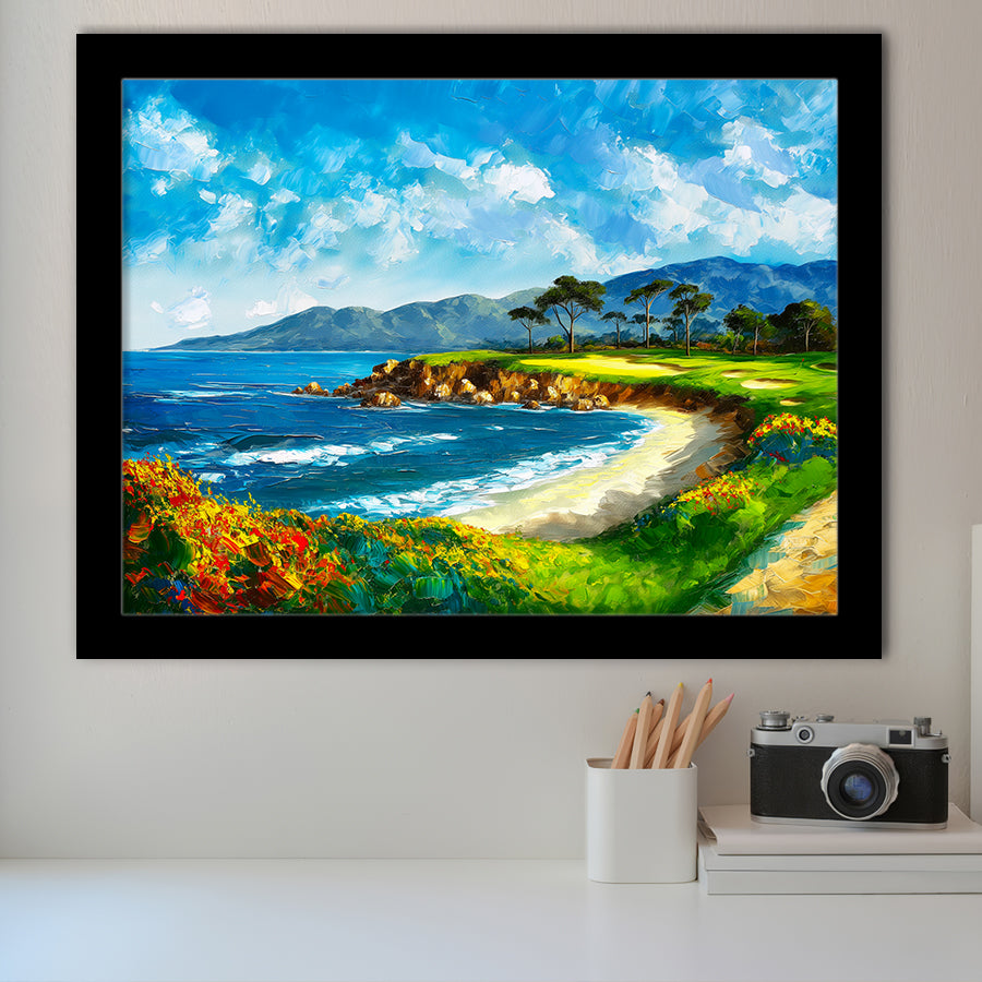 Pebble Beach Golf Links, Oil Painting Art, Golf Art, Gift for him, Framed Art Prints Wall Decor