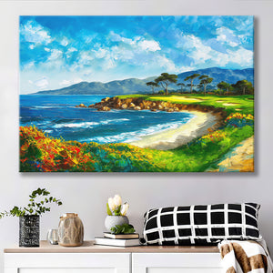 Pebble Beach Golf Links, Oil Painting Art, Golf Art Print, Gift for him, Canvas Prints Wall Art