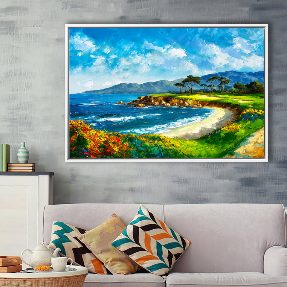 Pebble Beach Golf Links, Oil Painting Art, Golf Art Print, Gift for him, Framed Canvas Prints Wall Art