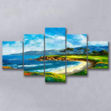 Pebble Beach Golf Links, Oil Painting Art, Golf Art Print, Mixed 5 Panel, Canvas Prints Wall Art