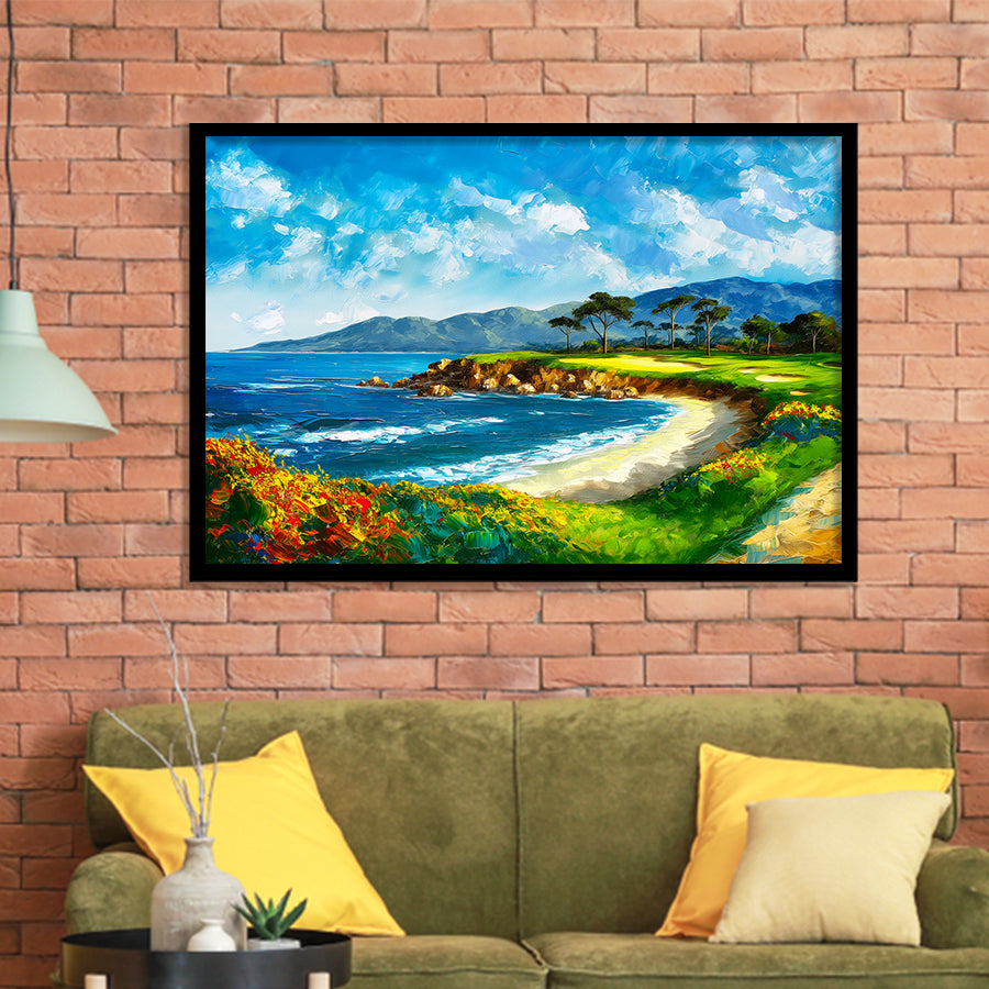 Pebble Beach Golf Links, Oil Painting Art, Golf Art, Gift for him, Framed Art Prints Wall Decor