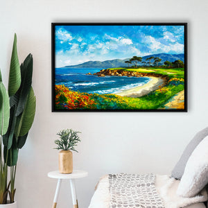 Pebble Beach Golf Links, Oil Painting Art, Golf Art Print, Gift for him, Framed Canvas Prints Wall Art