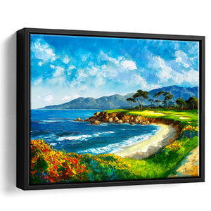 Pebble Beach Golf Links, Oil Painting Art, Golf Art Print, Gift for him, Framed Canvas Prints Wall Art