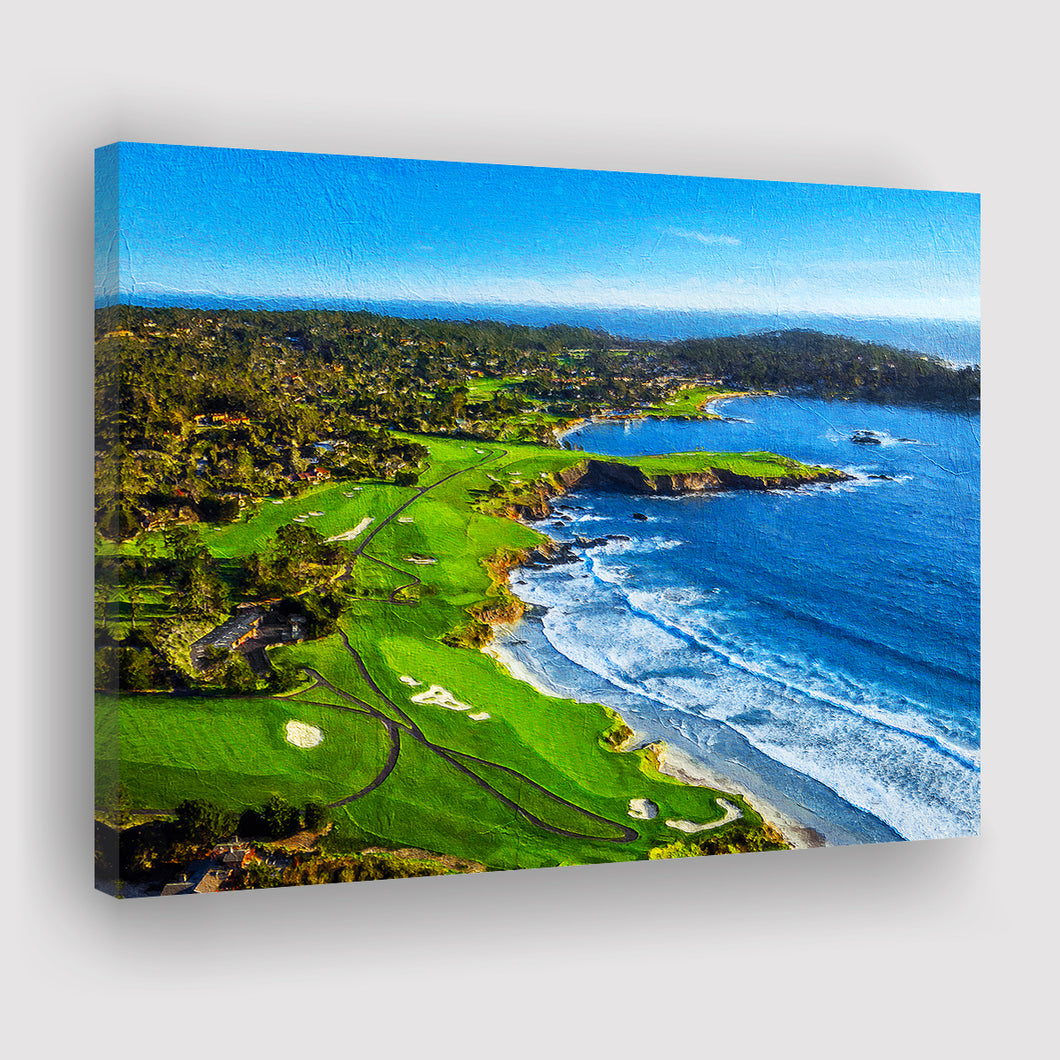 Pebble Beach Golf Links Painting V1, California, Golf Art Print, Gift for him, Canvas Prints Wall Art