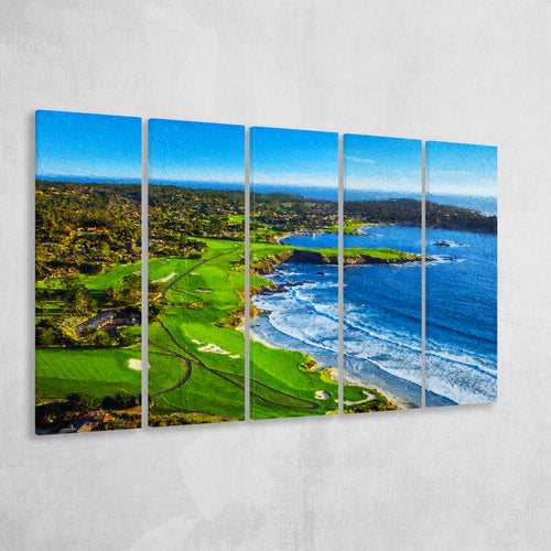 Pebble Beach Golf Links Painting V1, California, Golf Art Print, Extra Large 5 Panel, Canvas Prints Wall Art
