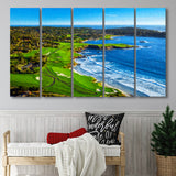 Pebble Beach Golf Links Painting V1, California, Golf Art Print, Extra Large 5 Panel, Canvas Prints Wall Art