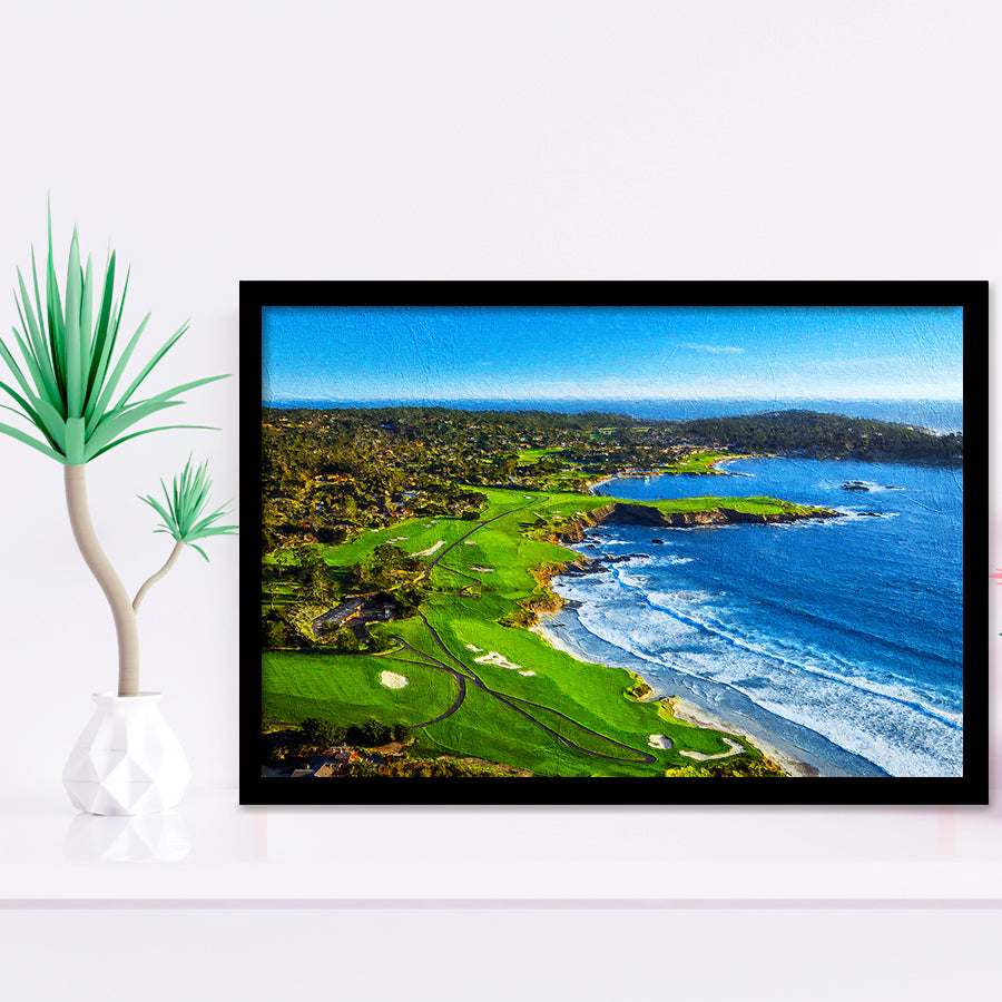 Pebble Beach Golf Links Painting V1, California, Golf Art, Gift for him, Framed Art Prints Wall Decor