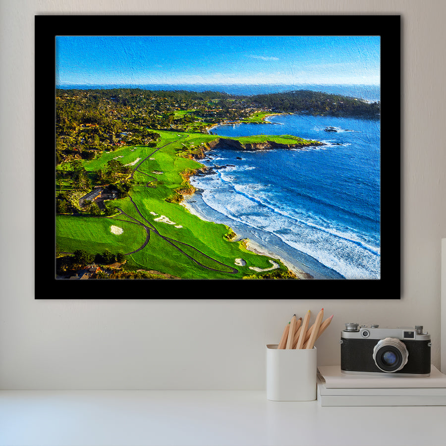 Pebble Beach Golf Links Painting V1, California, Golf Art, Gift for him, Framed Art Prints Wall Decor