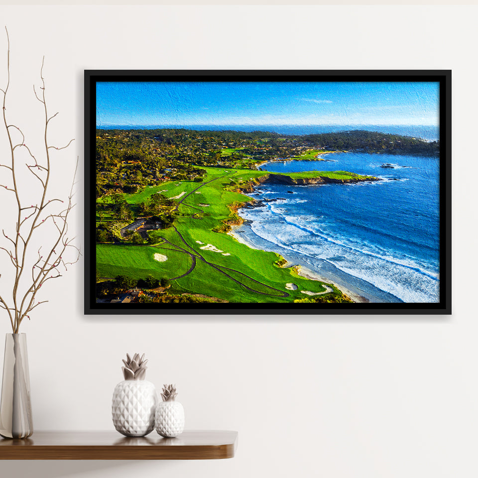 Pebble Beach Golf Links Painting V1, California, Golf Art Print, Gift for him, Framed Canvas Prints Wall Art