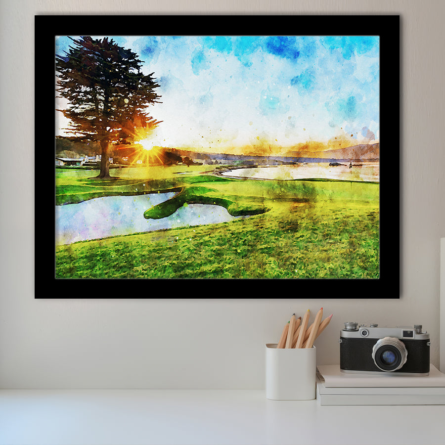 Pebble Beach Golf Resort, Sunrise On Hole 18, Golf Art, Gift for him, Framed Art Prints Wall Decor