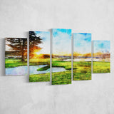 Pebble Beach Golf Resort, Sunrise On Hole 18, Golf Art Print, Mixed 5 Panel, Canvas Prints Wall Art