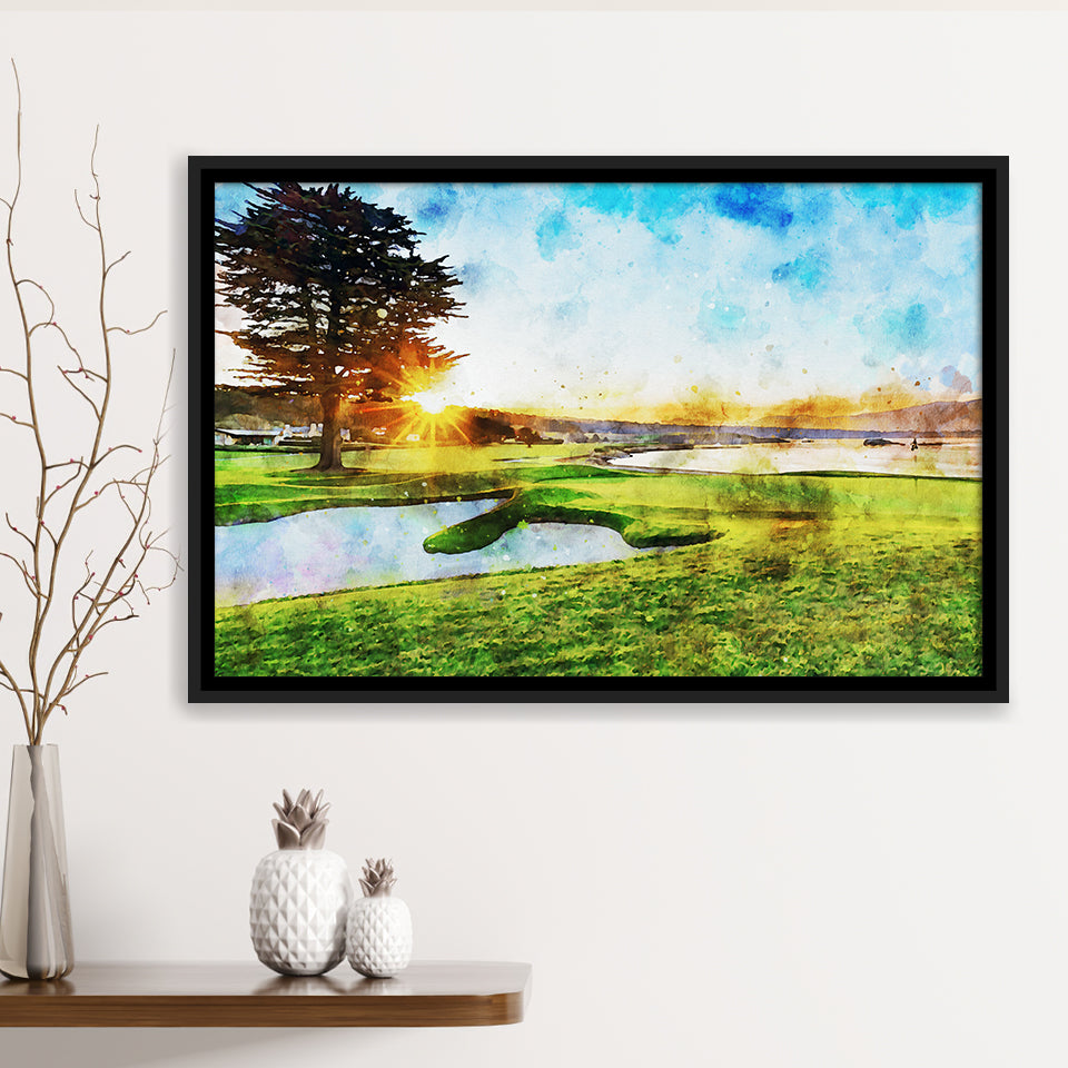 Pebble Beach Golf Resort, Sunrise On Hole 18, Golf Art Print, Gift for him, Framed Canvas Prints Wall Art