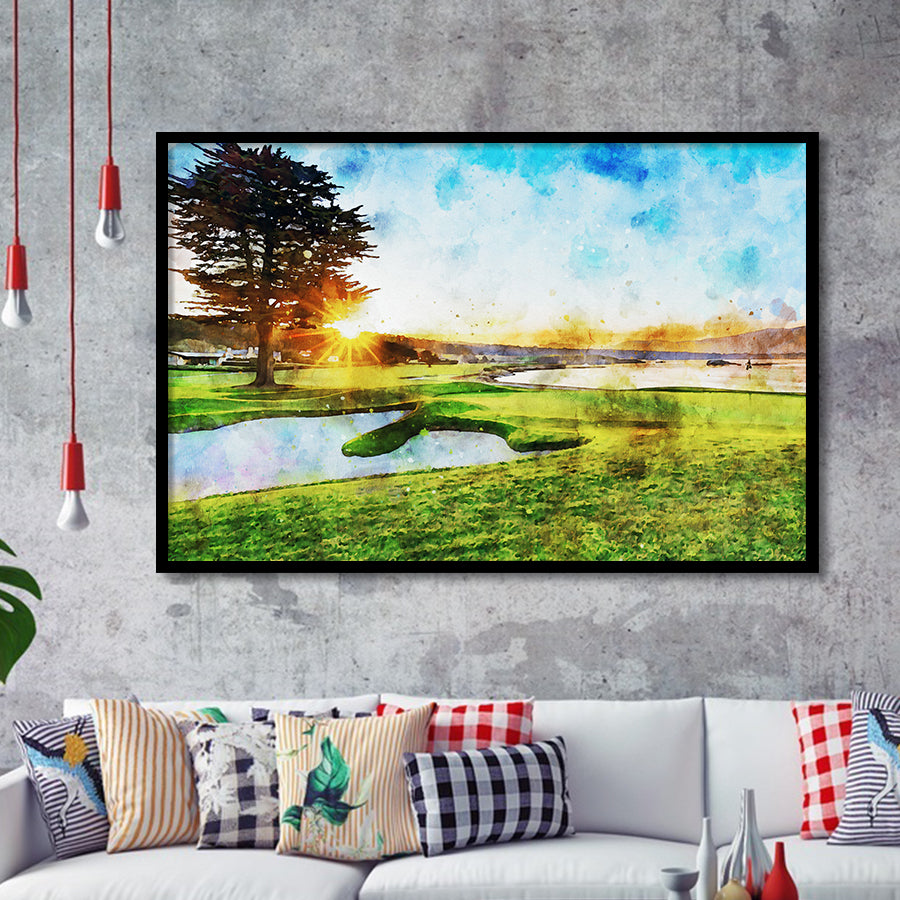Pebble Beach Golf Resort, Sunrise On Hole 18, Golf Art, Gift for him, Framed Art Prints Wall Decor