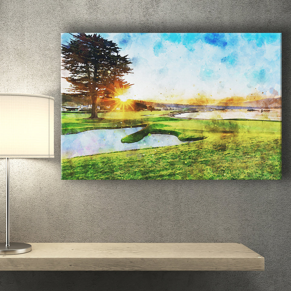 Pebble Beach Golf Resort, Sunrise On Hole 18, Golf Art Print, Gift for him, Canvas Prints Wall Art
