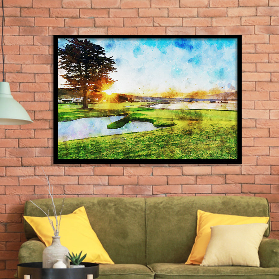 Pebble Beach Golf Resort, Sunrise On Hole 18, Golf Art, Gift for him, Framed Art Prints Wall Decor
