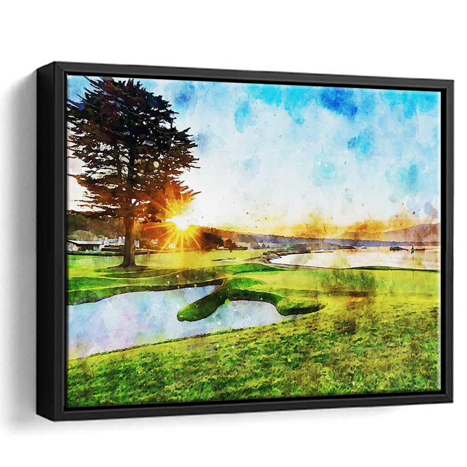 Pebble Beach Golf Resort, Sunrise On Hole 18, Golf Art Print, Gift for him, Framed Canvas Prints Wall Art