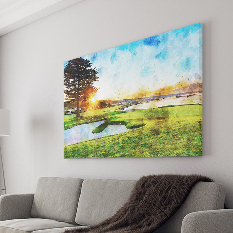 Pebble Beach Golf Resort, Sunrise On Hole 18, Golf Art Print, Gift for him, Canvas Prints Wall Art