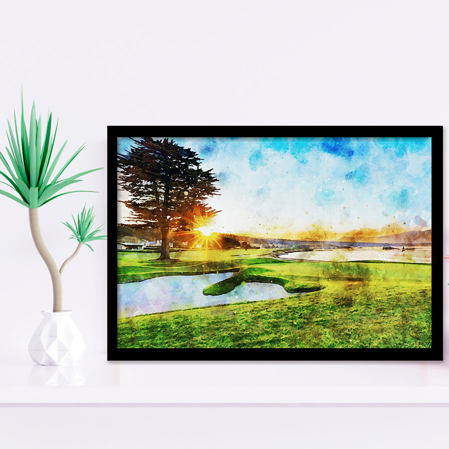 Pebble Beach Golf Resort, Sunrise On Hole 18, Golf Art, Gift for him, Framed Art Prints Wall Decor