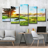 Pebble Beach Golf Resort, Sunrise On Hole 18, Golf Art Print, Mixed 5 Panel, Canvas Prints Wall Art