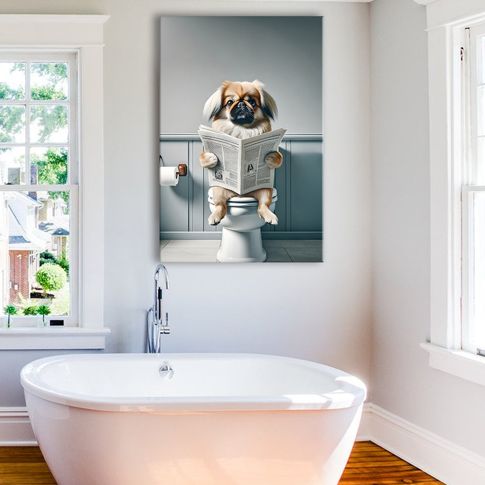 Pekingese Canvas Prints Wall Art, Funny Bathroom Decor, Animal in toilet
