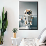 Pekingese Framed Canvas Prints Wall Art, Funny Bathroom Decor, Animal In Toilet