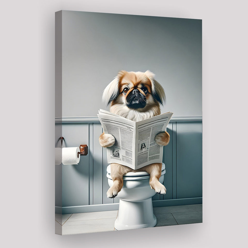 Pekingese Canvas Prints Wall Art, Funny Bathroom Decor, Animal in toilet