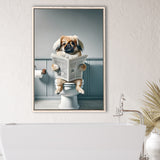Pekingese Framed Canvas Prints Wall Art, Funny Bathroom Decor, Animal In Toilet