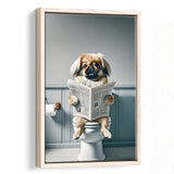 Pekingese Framed Canvas Prints Wall Art, Funny Bathroom Decor, Animal In Toilet
