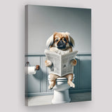 Pekingese Canvas Prints Wall Art, Funny Bathroom Decor, Animal in toilet