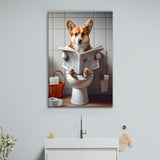 Pembroke Welsh Corgi Art Canvas Prints Wall Art, Funny Bathroom Decor, Dog in Toilet