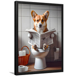 Pembroke Welsh Corgi Art Framed Art Print Wall Decor, Funny Bathroom Decor, Dog In Toilet
