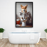 Pembroke Welsh Corgi Art Framed Art Print Wall Decor, Funny Bathroom Decor, Dog In Toilet