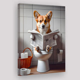 Pembroke Welsh Corgi Art Canvas Prints Wall Art, Funny Bathroom Decor, Dog in Toilet