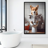 Pembroke Welsh Corgi Art Framed Art Print Wall Decor, Funny Bathroom Decor, Dog In Toilet