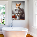 Pembroke Welsh Corgi Art Canvas Prints Wall Art, Funny Bathroom Decor, Dog in Toilet