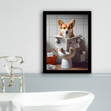 Pembroke Welsh Corgi Art Framed Art Print Wall Decor, Funny Bathroom Decor, Dog In Toilet