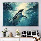 Penguin In The Blue Sea Ocean Acrylic Painting, Art Print, Canvas Print Wall Art Home Decor