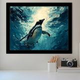 Penguin In The Blue Sea Ocean Acrylic Painting, Painting Art, Framed Art Print Wall Art Home Decor
