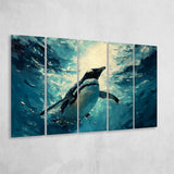 Penguin In The Blue Sea Ocean Acrylic Painting, Extra Large Canvas, Canvas Print Wall Art Decor