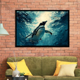 Penguin In The Blue Sea Ocean Acrylic Painting, Painting Art, Framed Art Print Wall Art Home Decor
