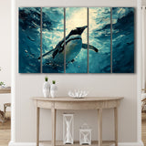 Penguin In The Blue Sea Ocean Acrylic Painting, Extra Large Canvas, Canvas Print Wall Art Decor