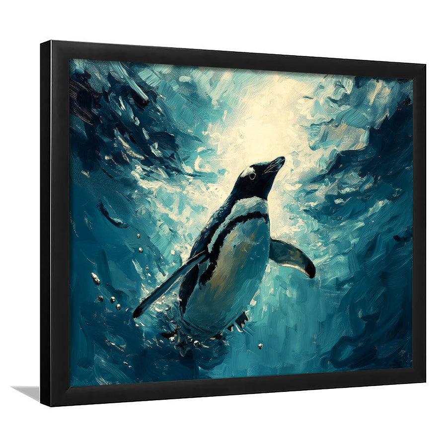Penguin In The Blue Sea Ocean Acrylic Painting, Painting Art, Framed Art Print Wall Art Home Decor