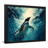 Penguin In The Blue Sea Ocean Acrylic Painting, Painting Art, Framed Art Print Wall Art Home Decor