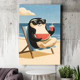 Penguin Relax Summer Time, Cute Pet Art, Cartoon Painting. Kid Room Decor, Canvas Print Wall Art, Wall Decor
