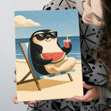 Penguin Relax Summer Time, Cute Pet Art, Cartoon Painting. Kid Room Decor, Canvas Print Wall Art, Wall Decor